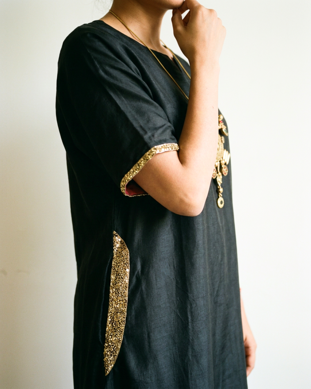Syahi Chanderi Kurta - Charcoal