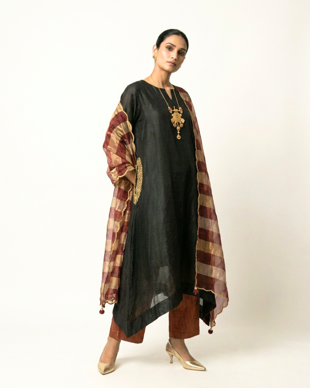 Syahi Tissue Organza Dupatta - Maroon