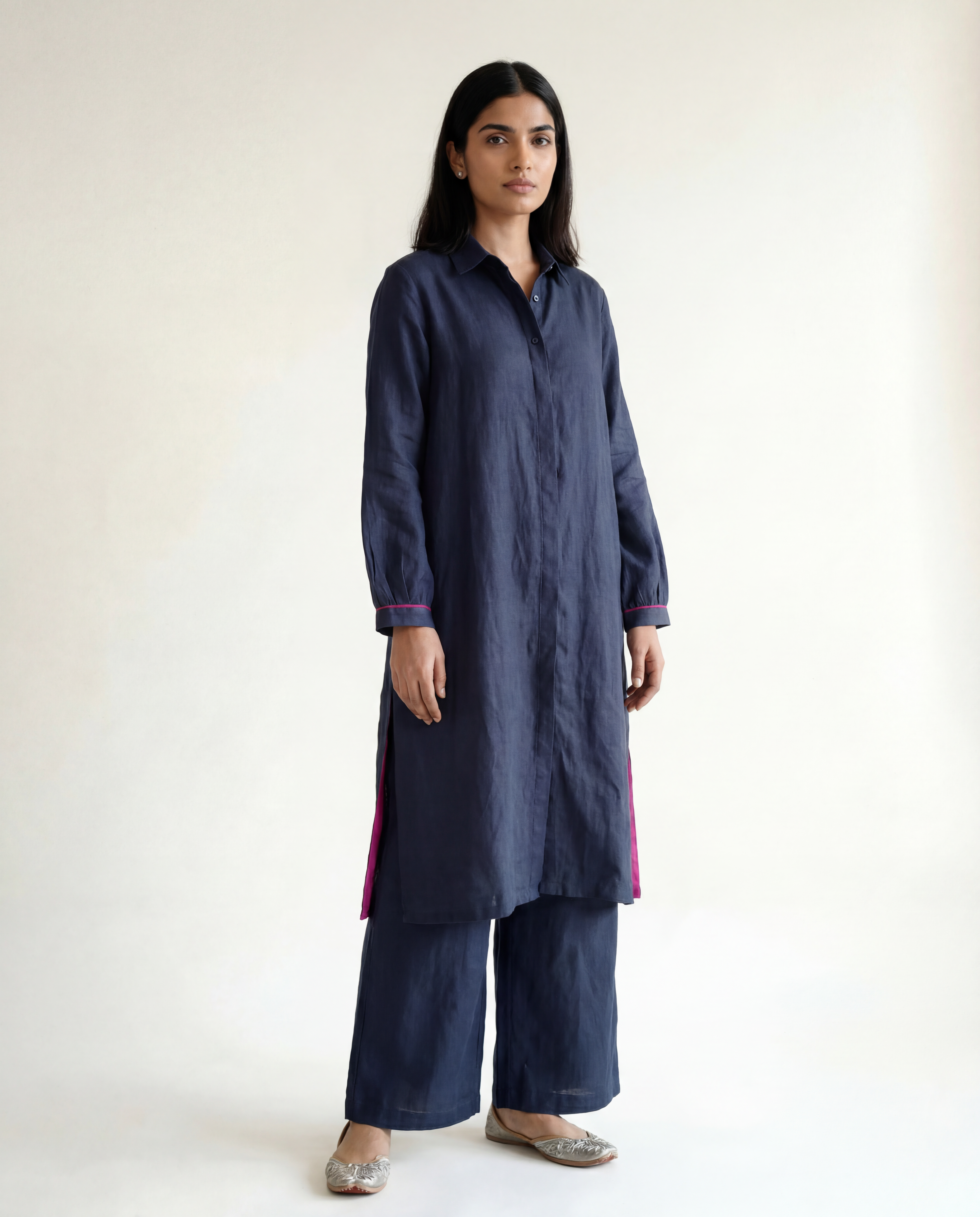 Tara Linen Kurta - Navy Blue