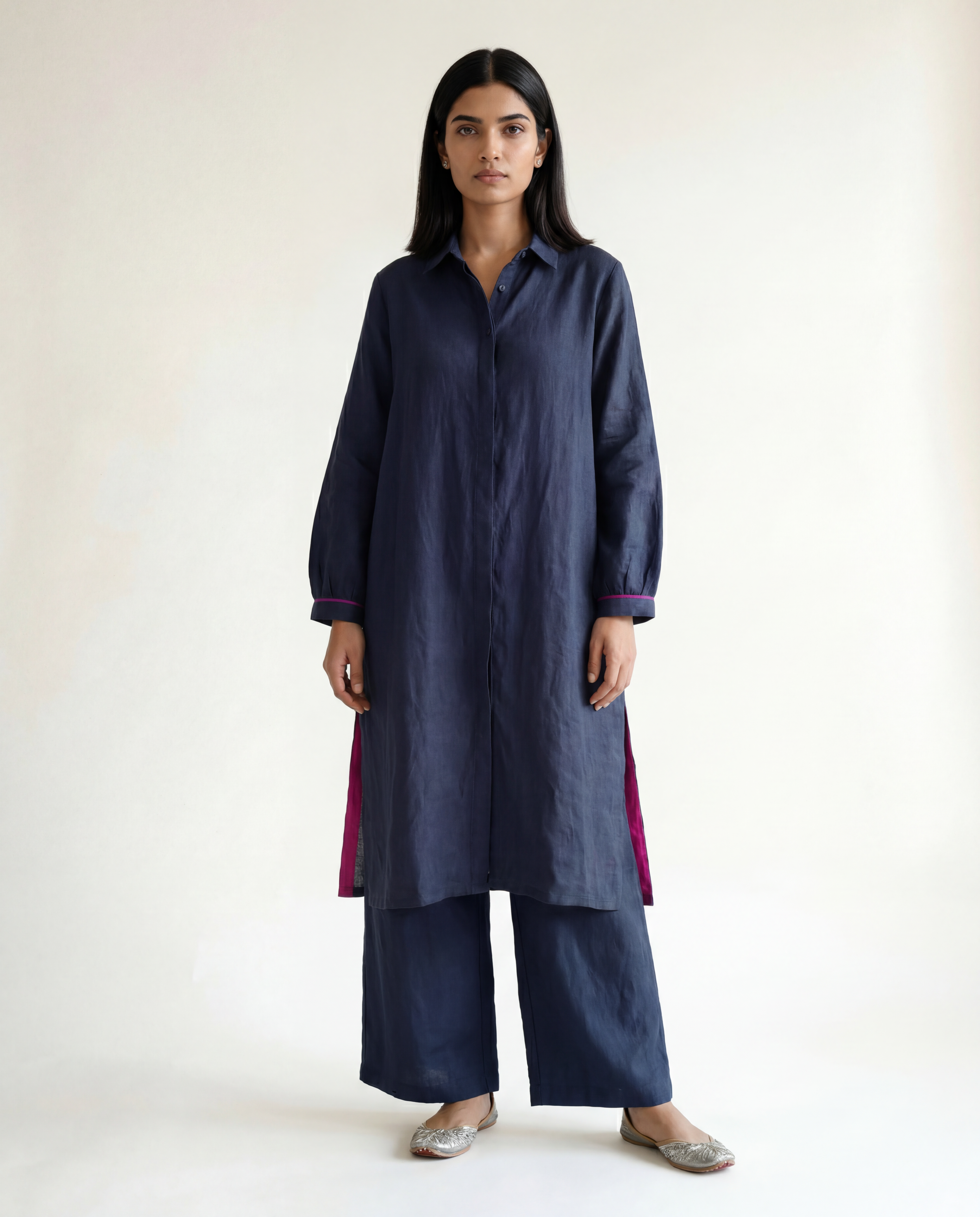 Tara Linen Kurta - Navy Blue