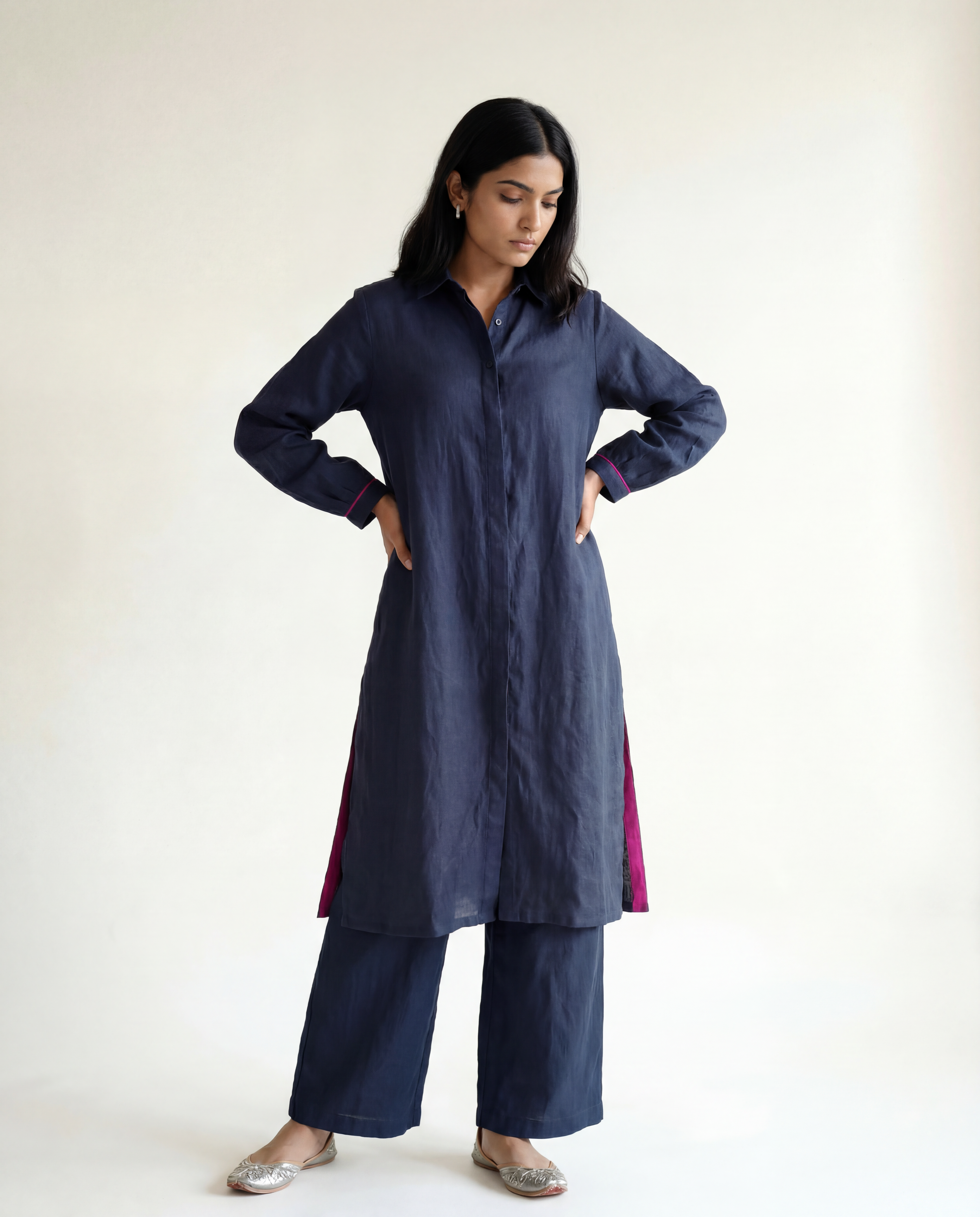 Tara Linen Kurta - Navy Blue