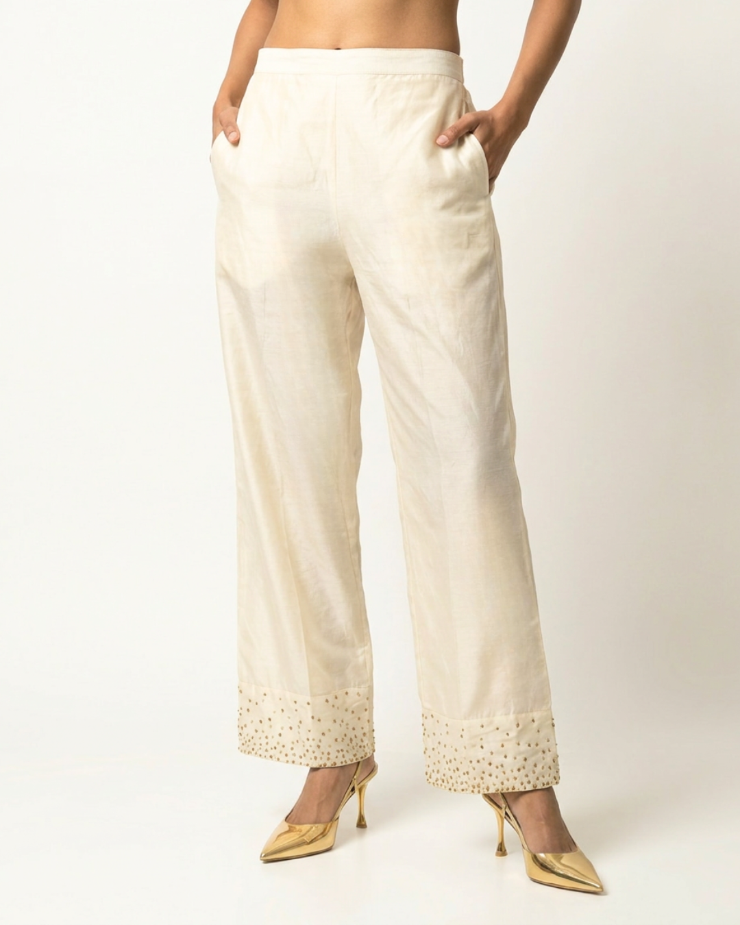 Ujla Chanderi Pant - Ivory