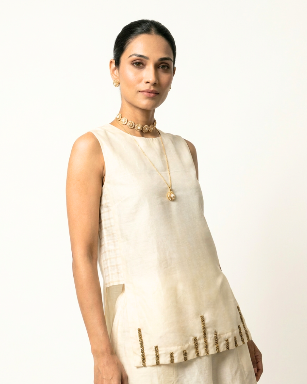 Ujla Chanderi Top - Ivory