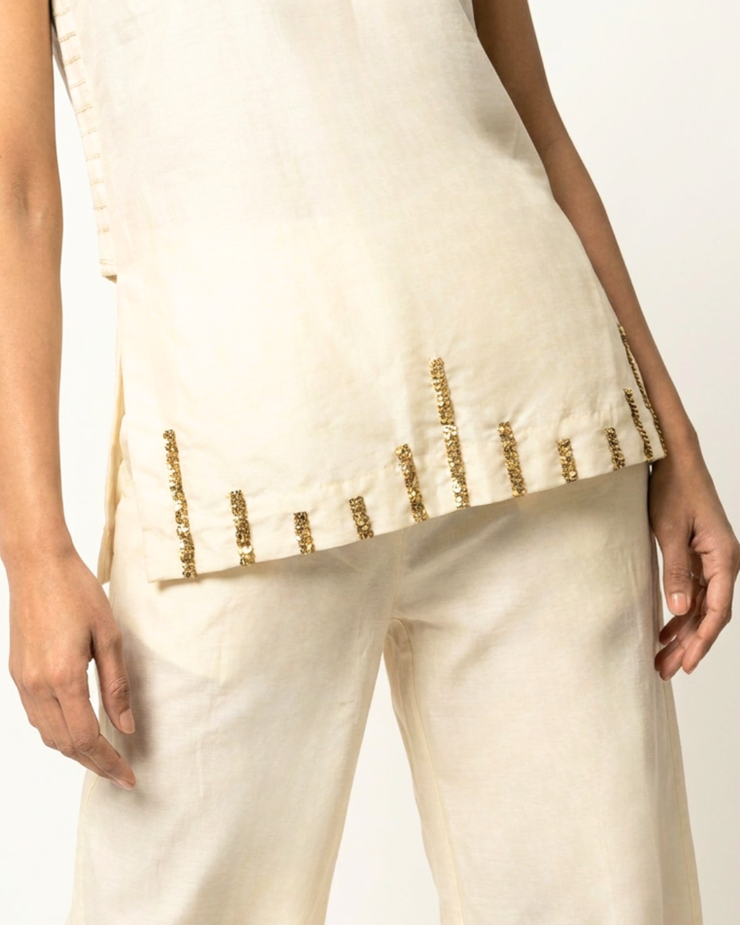 Ujla Chanderi Top - Ivory