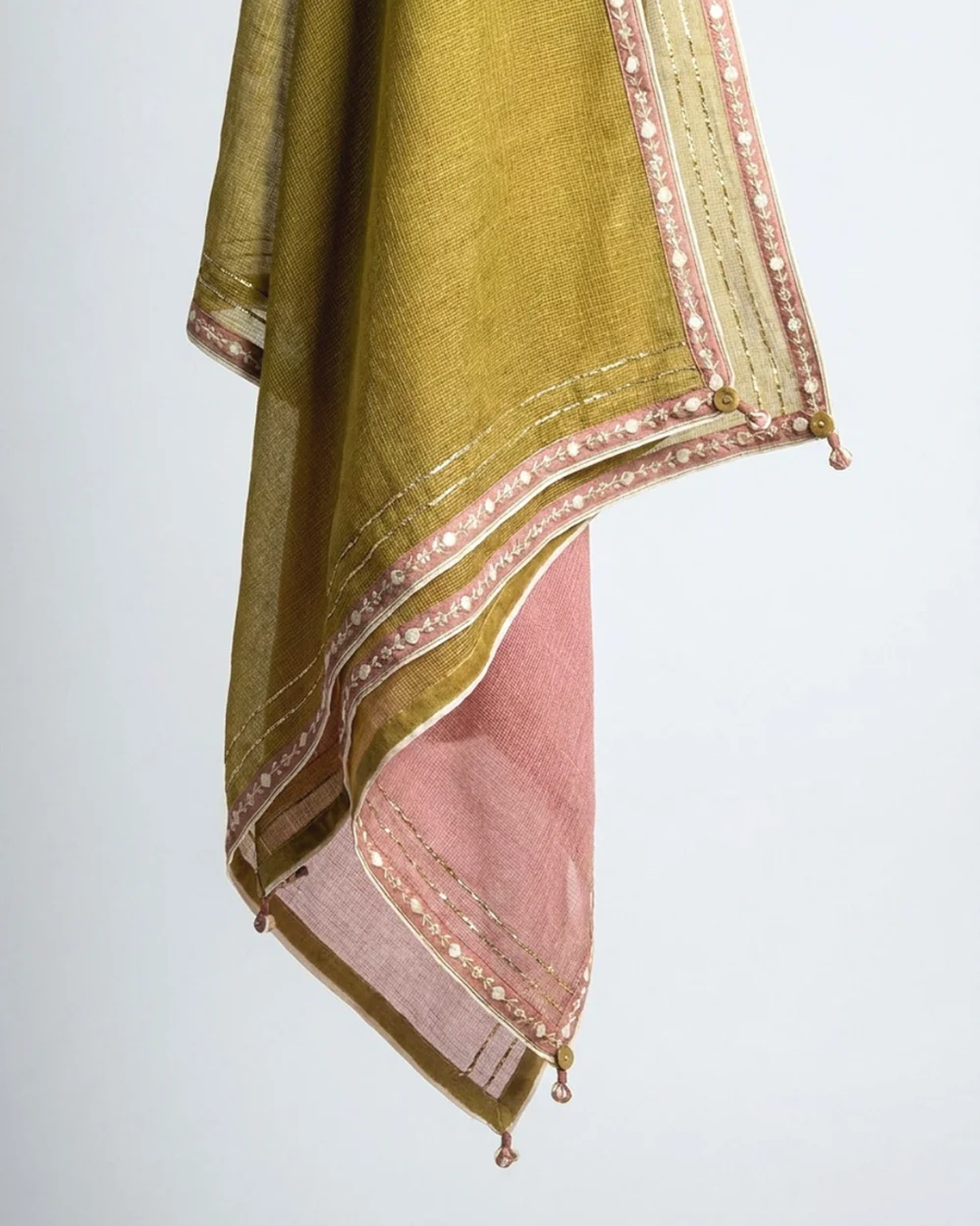 Bhini Doria Dupatta - Mustard & Pink