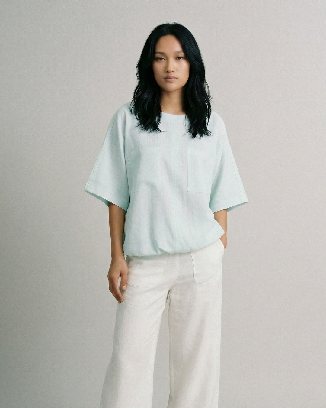 Fluid Linen Coord Set - Mint Blue