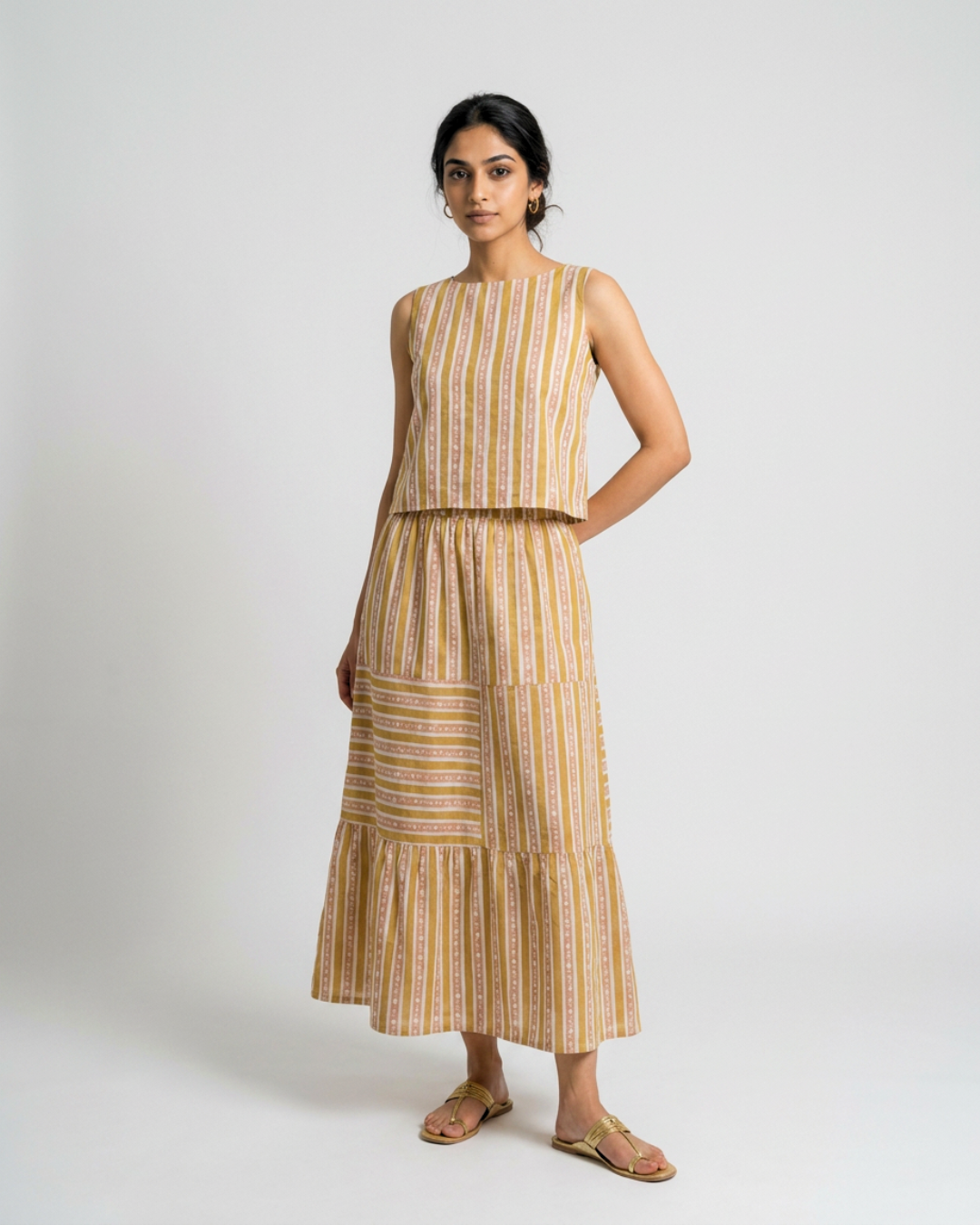 Varsha Mul Coord Set - Mustard & Pink