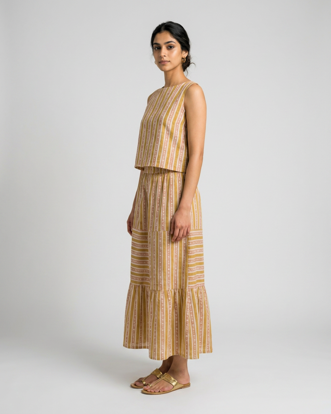 Varsha Mul Coord Set - Mustard & Pink