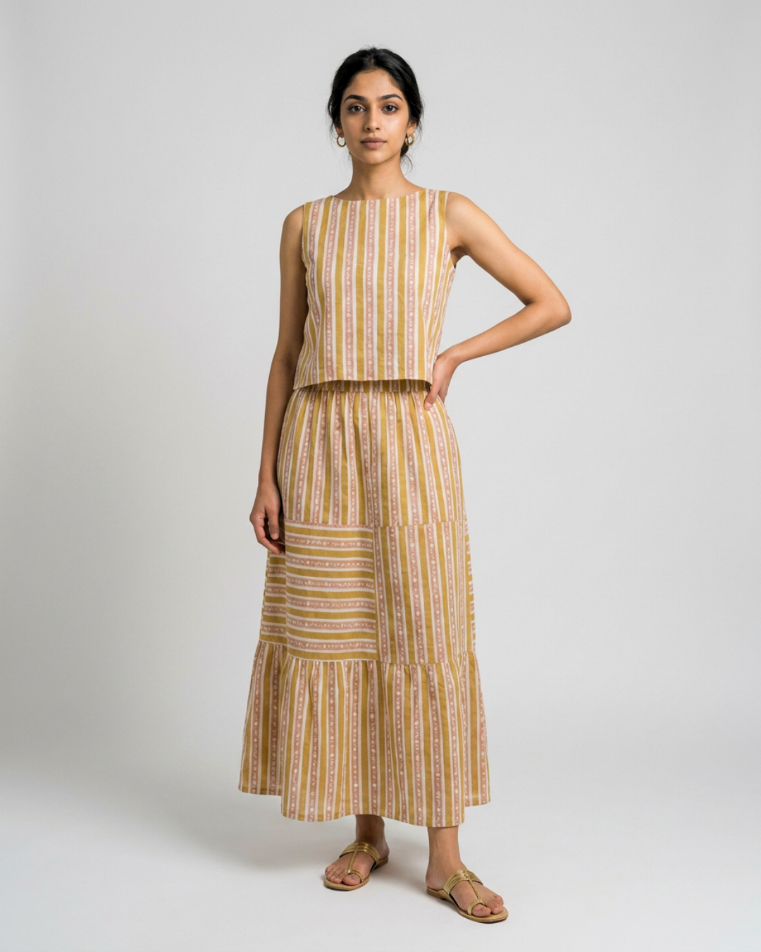 Varsha Mul Top - Mustard & Pink