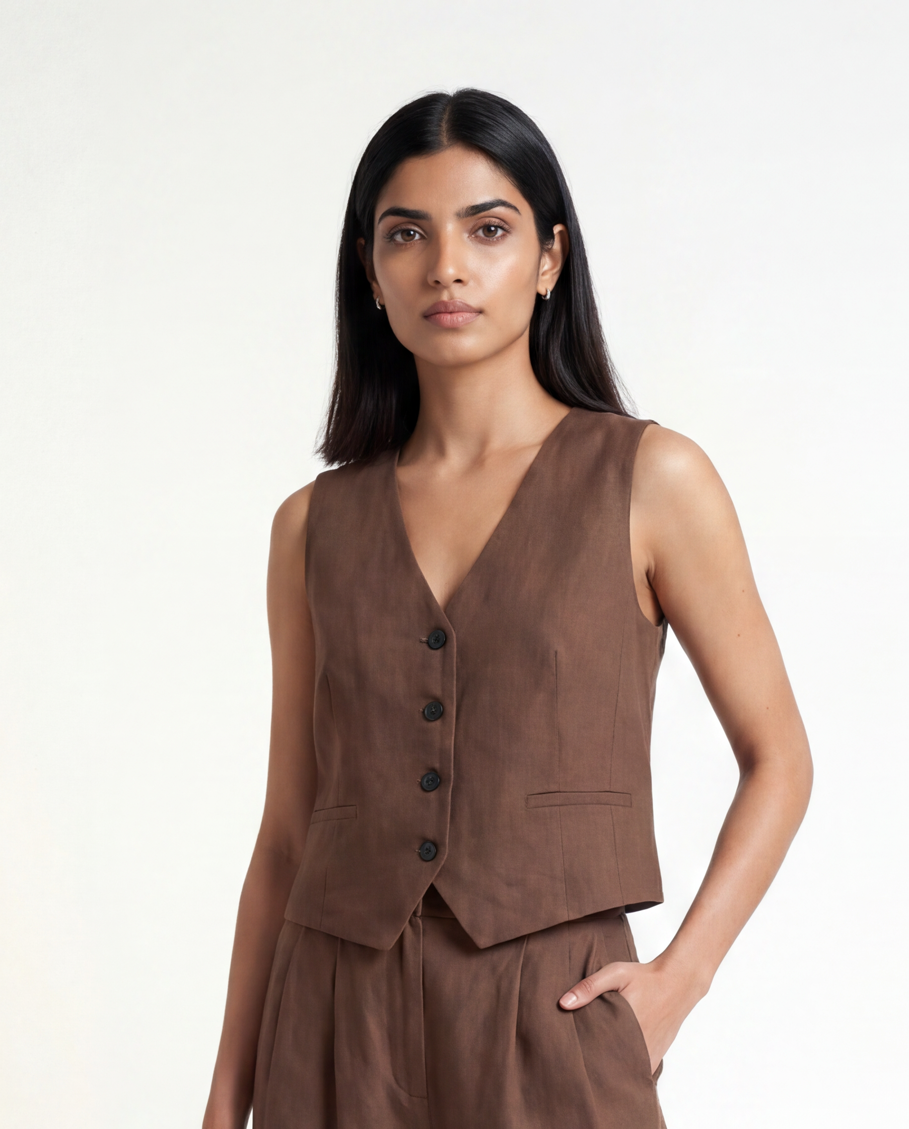 Wren Linen Waistcoat - Coffee Brown