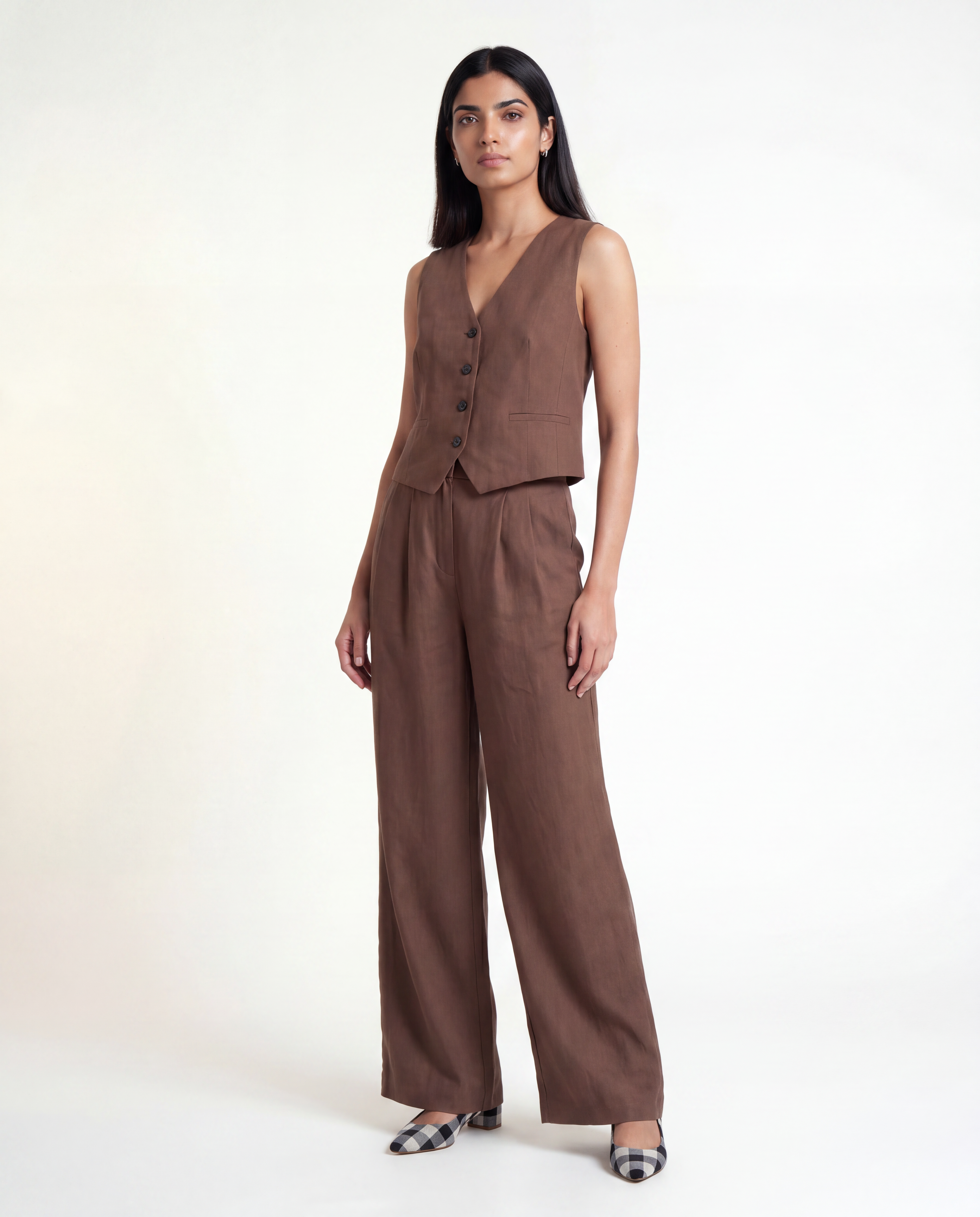 Wren Linen Waistcoat Set - Coffee Brown