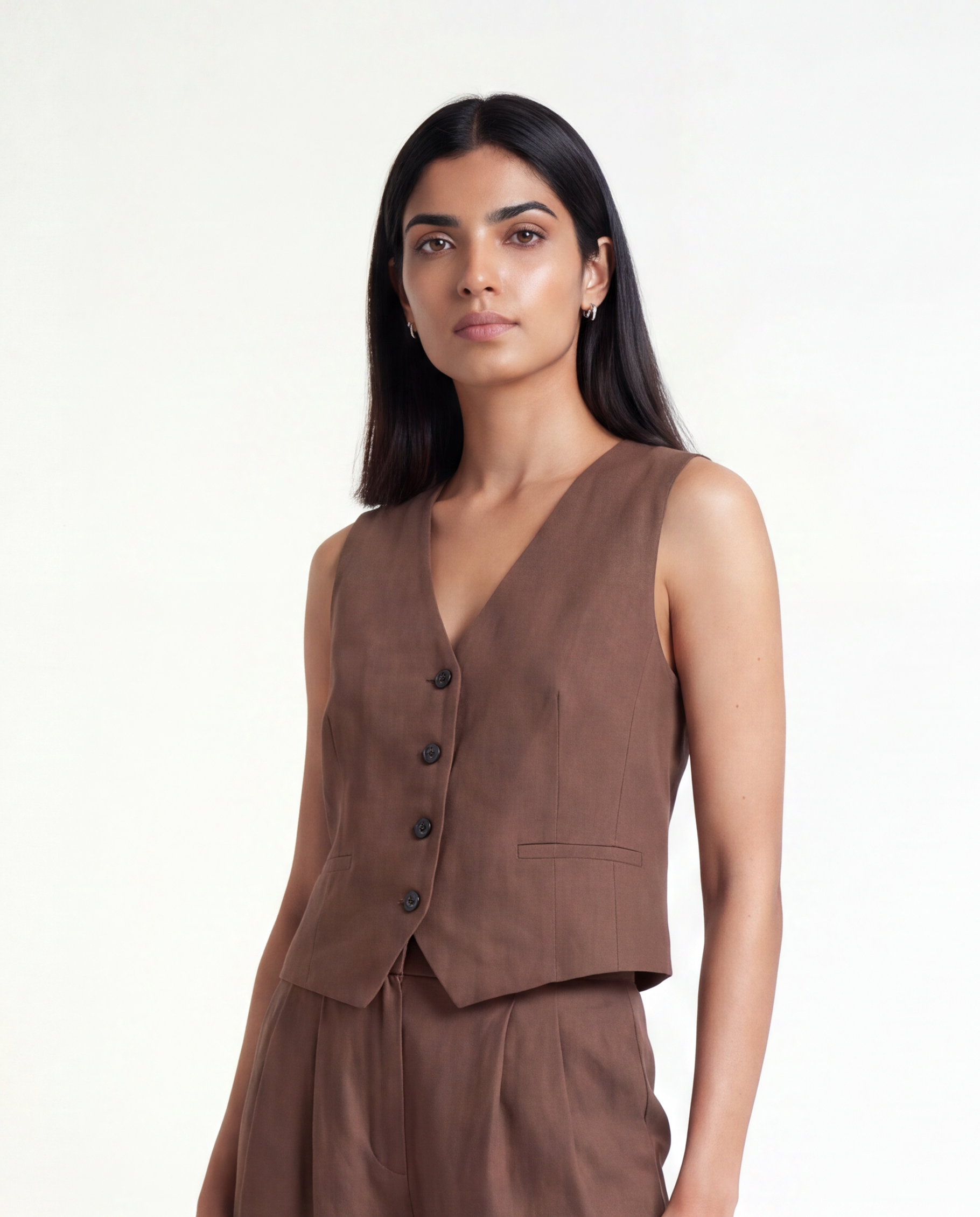 Wren Linen Waistcoat - Coffee Brown