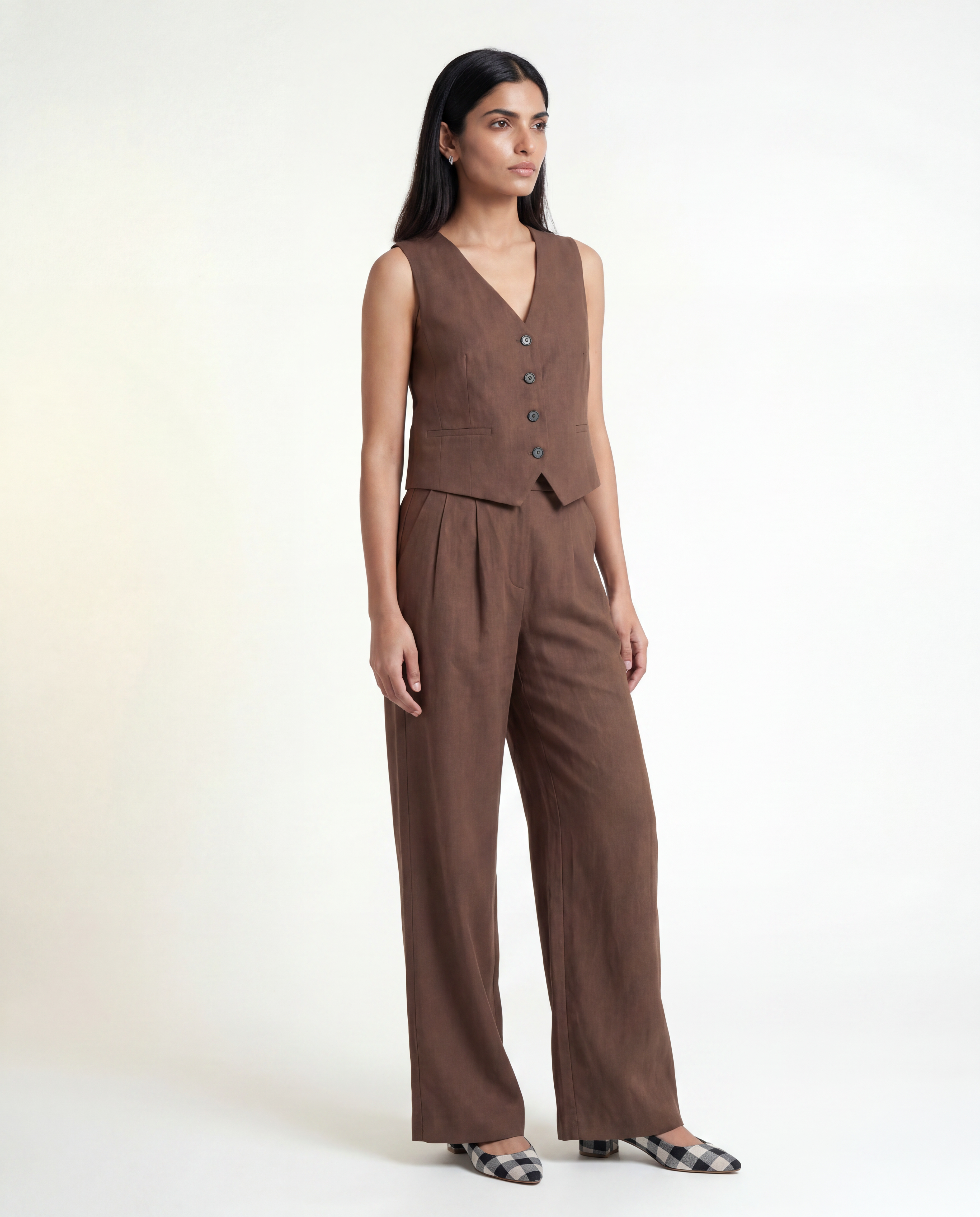 Wren Linen Waistcoat Set - Coffee Brown