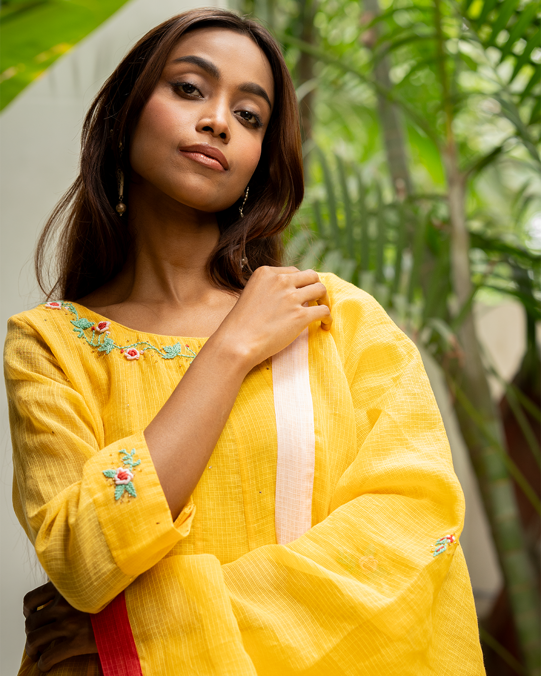 Yellow Mukaish Doria Anarkali Kurta Set with Dupatta