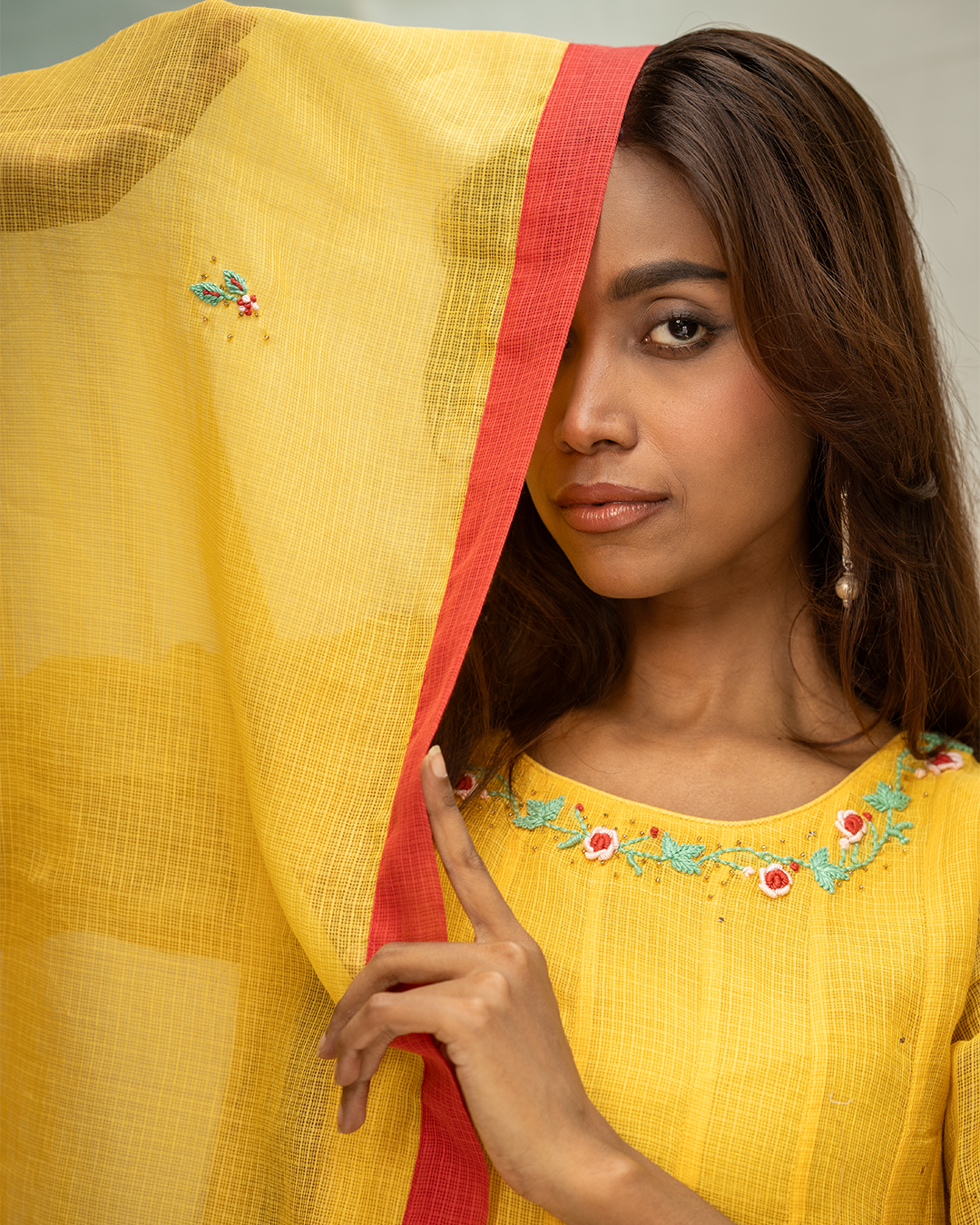 Yellow Mukaish Doria Anarkali Kurta Set with Dupatta