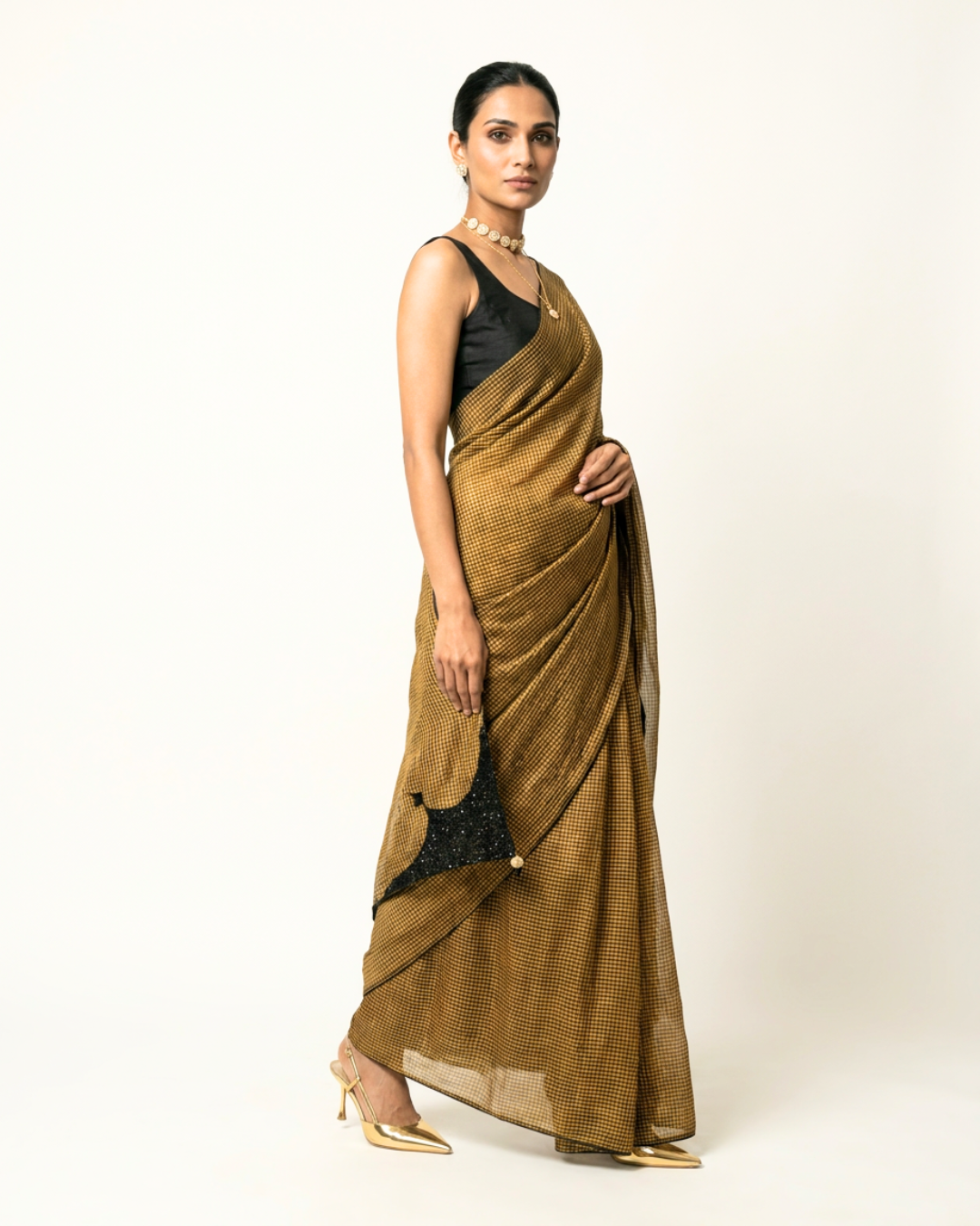 Zeena Tissue Chanderi Saree - Gold