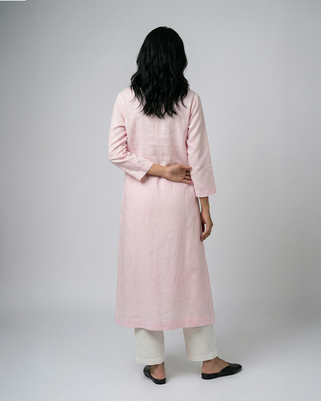 Blossom Linen Kurta Set - Baby Pink