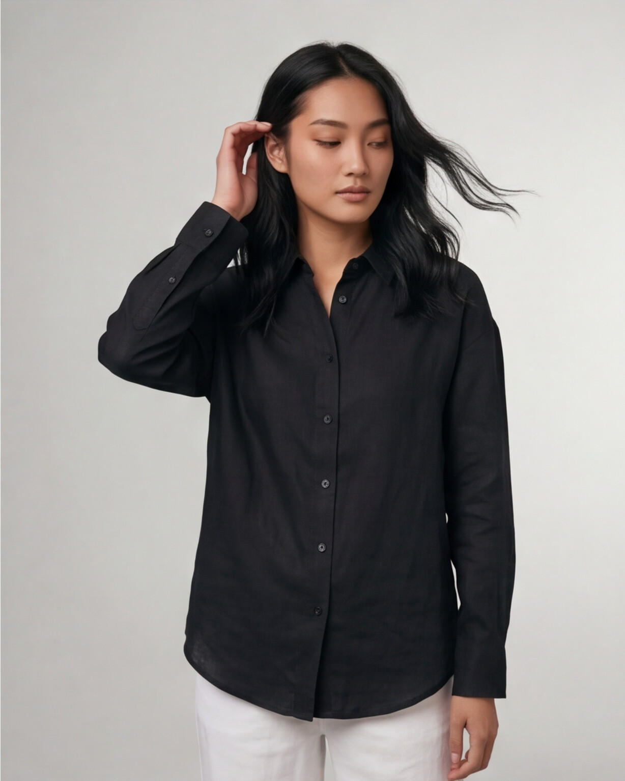  insuatale Solid Linen Shirt - Black 1