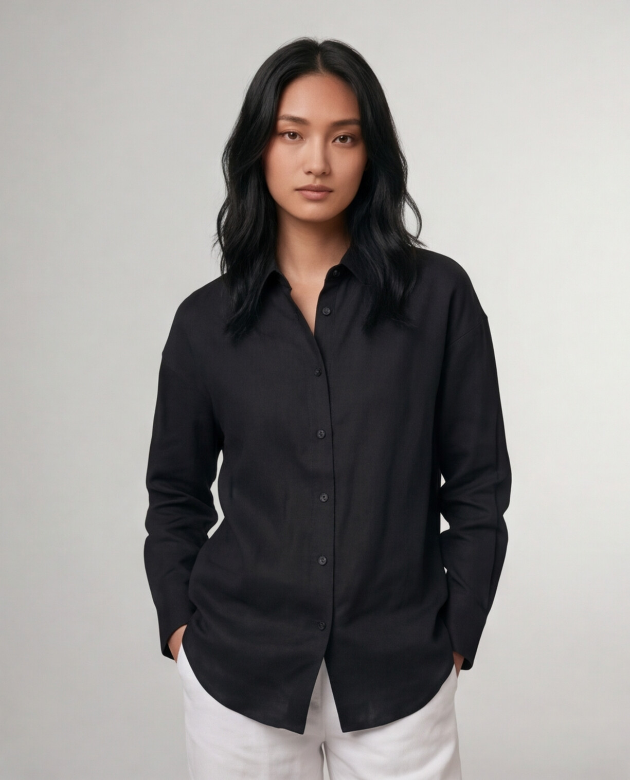  insuatale Solid Linen Shirt - Black 2