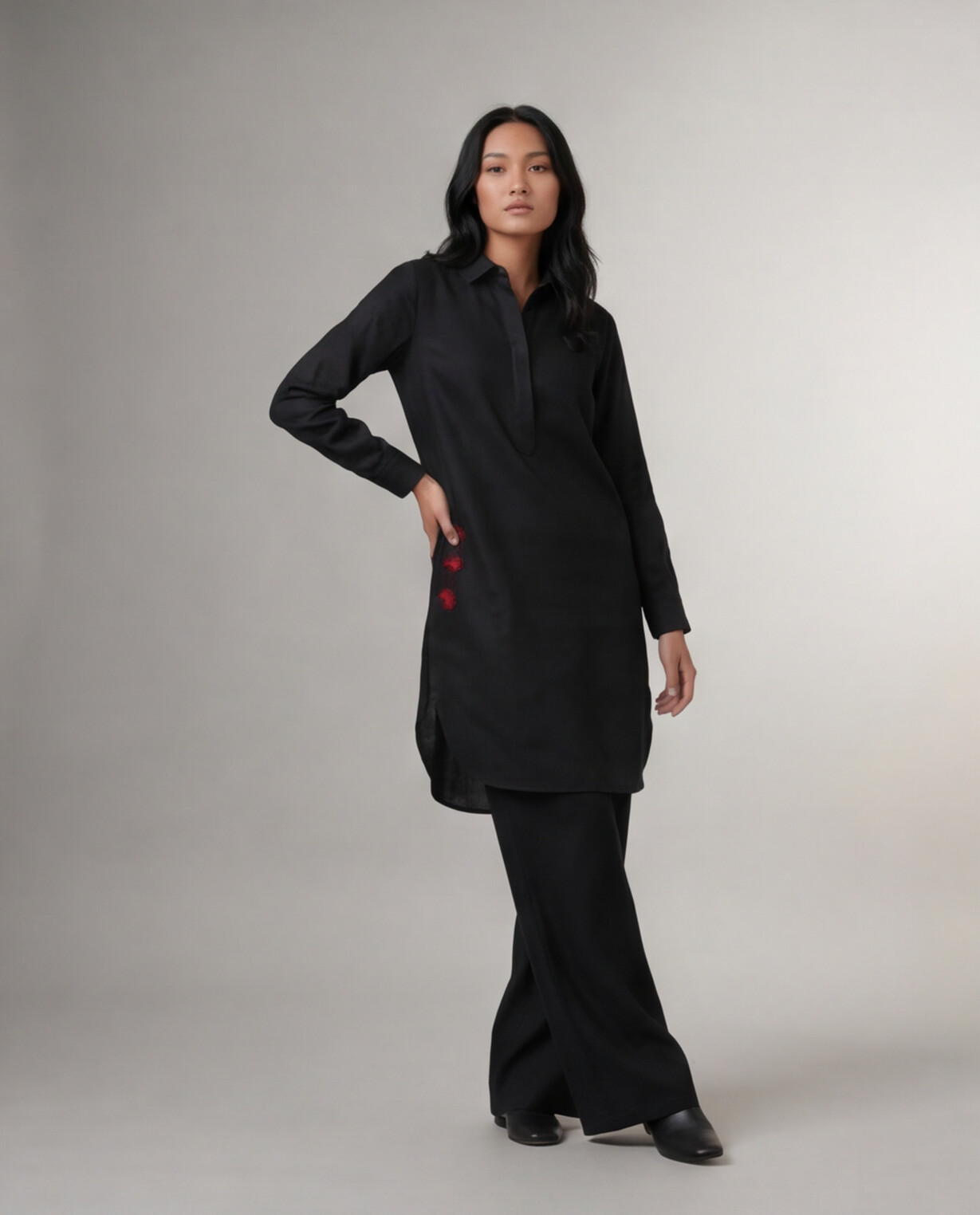 Charcoal Linen Kurta Set - Black