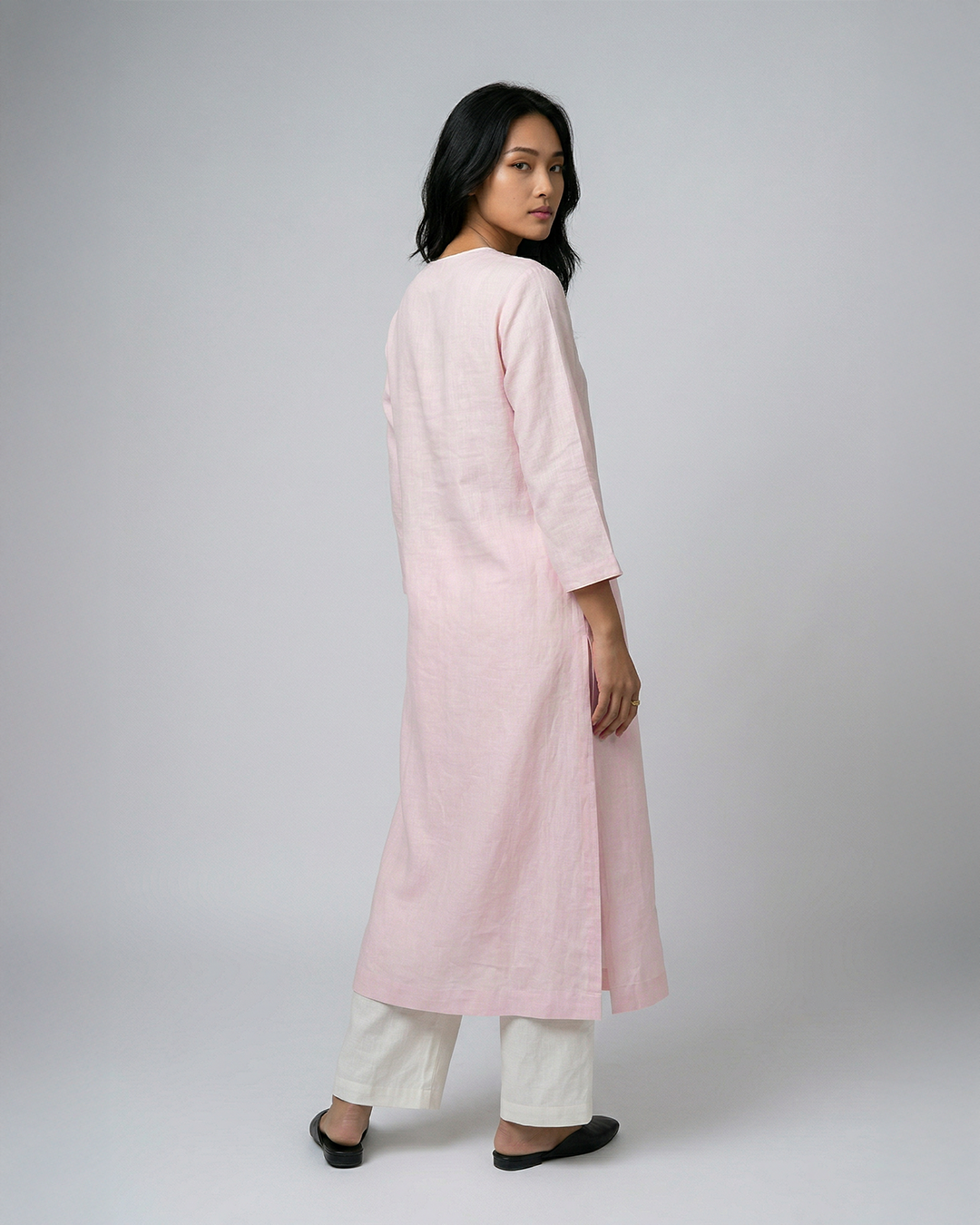 Blossom Linen Kurta Set - Baby Pink
